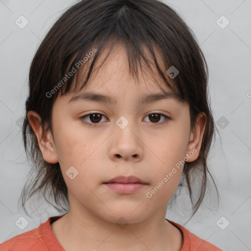 Neutral white child female with medium  brown hair and brown eyes