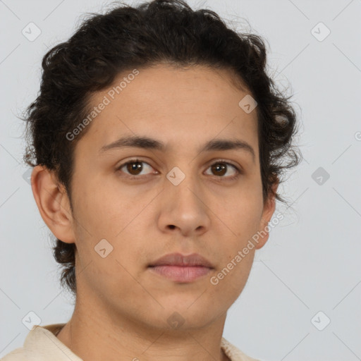 Neutral latino young-adult male with short  brown hair and brown eyes