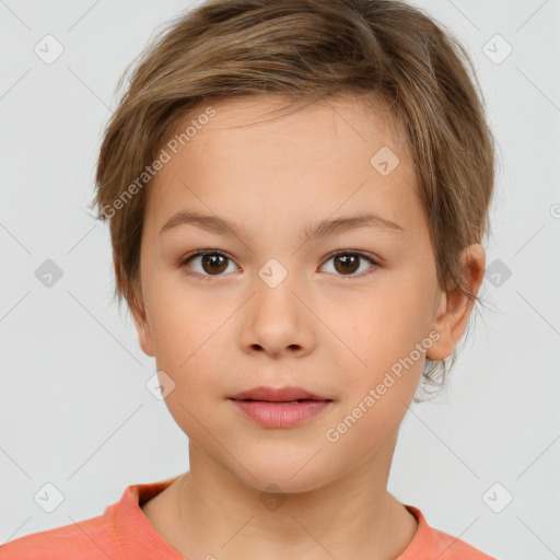 Neutral white child female with short  brown hair and brown eyes