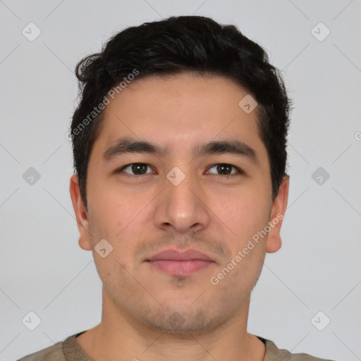 Neutral asian young-adult male with short  brown hair and brown eyes