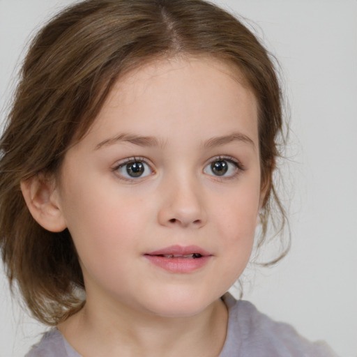 Neutral white child female with medium  brown hair and brown eyes