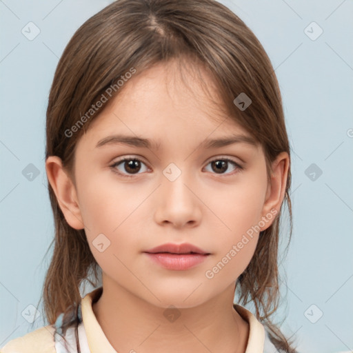 Neutral white child female with medium  brown hair and brown eyes