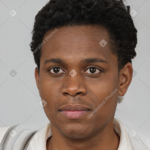 Neutral black young-adult male with short  brown hair and brown eyes