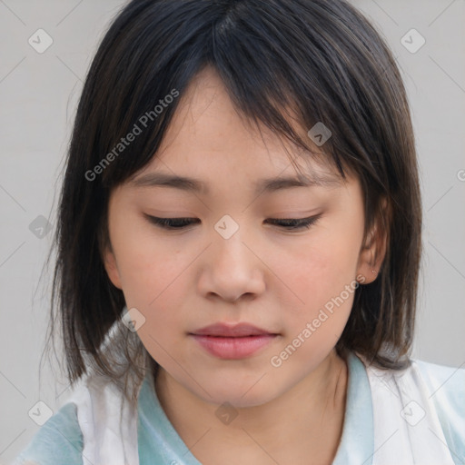 Neutral white child female with medium  brown hair and brown eyes