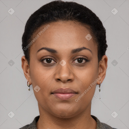 Neutral black young-adult female with short  brown hair and brown eyes