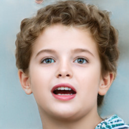 Joyful white child male with short  brown hair and brown eyes