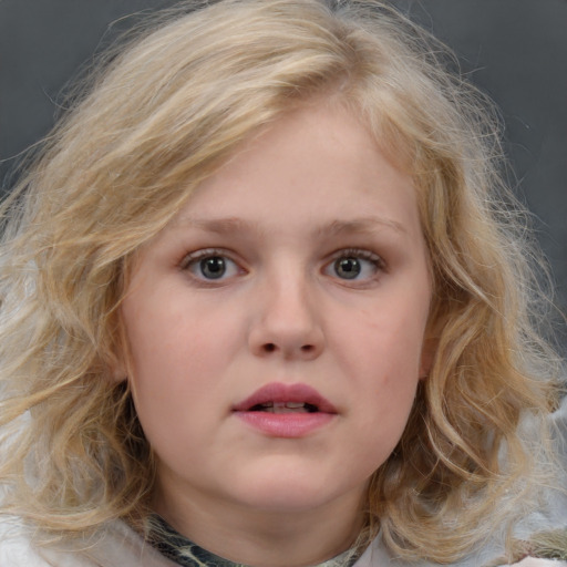 Neutral white child female with medium  brown hair and blue eyes