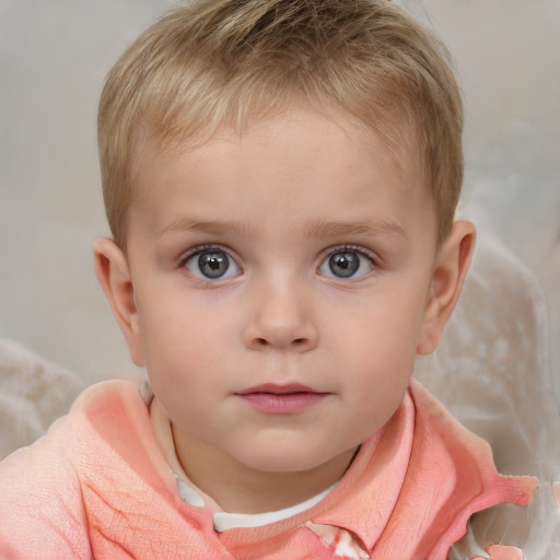 Neutral white child male with short  brown hair and grey eyes