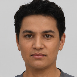 Neutral asian young-adult male with short  black hair and brown eyes