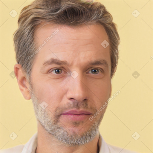 Neutral white adult male with short  brown hair and brown eyes