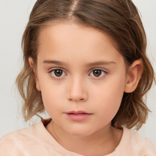 Neutral white child female with medium  brown hair and brown eyes