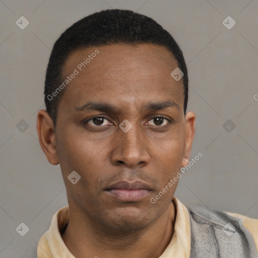 Neutral black young-adult male with short  brown hair and brown eyes