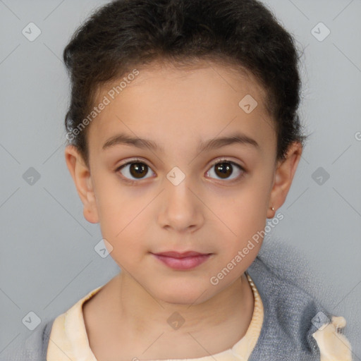 Neutral white child female with short  brown hair and brown eyes