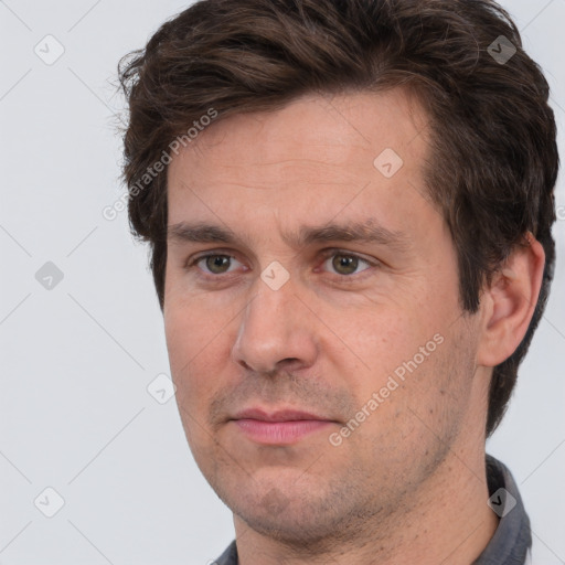 Neutral white adult male with short  brown hair and brown eyes