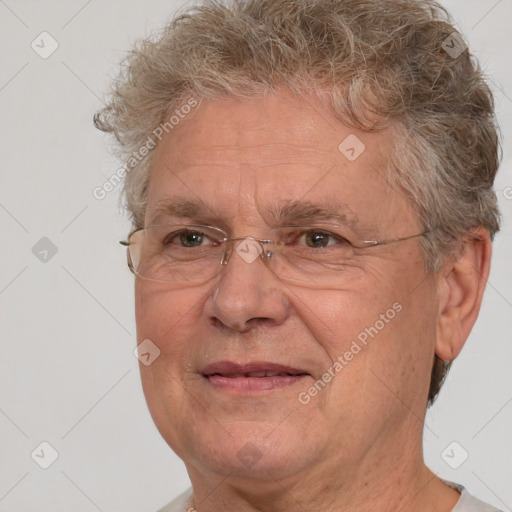 Joyful white middle-aged male with short  brown hair and brown eyes