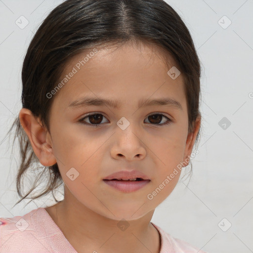 Neutral white child female with medium  brown hair and brown eyes