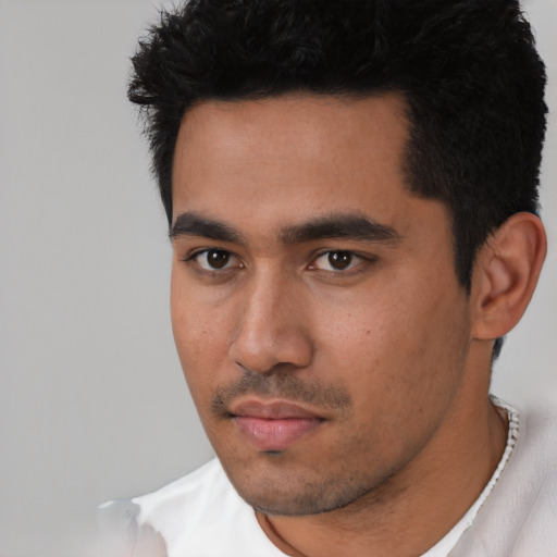 Neutral asian young-adult male with short  black hair and brown eyes