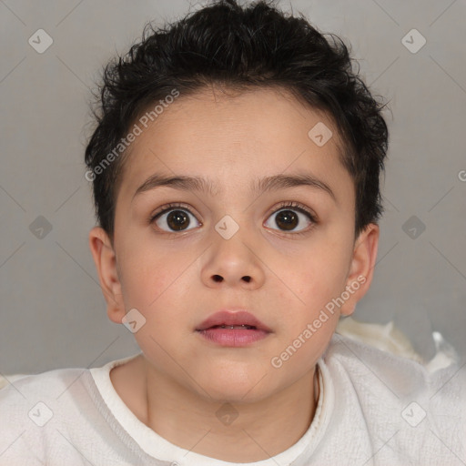 Neutral white child female with short  brown hair and brown eyes