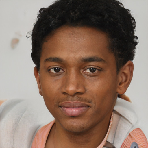 Neutral black young-adult male with short  brown hair and brown eyes