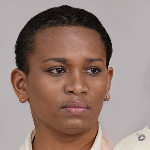 Neutral black young-adult female with short  brown hair and brown eyes