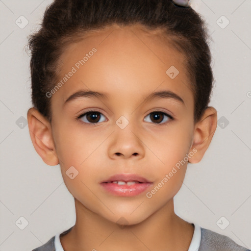 Neutral white child female with short  brown hair and brown eyes