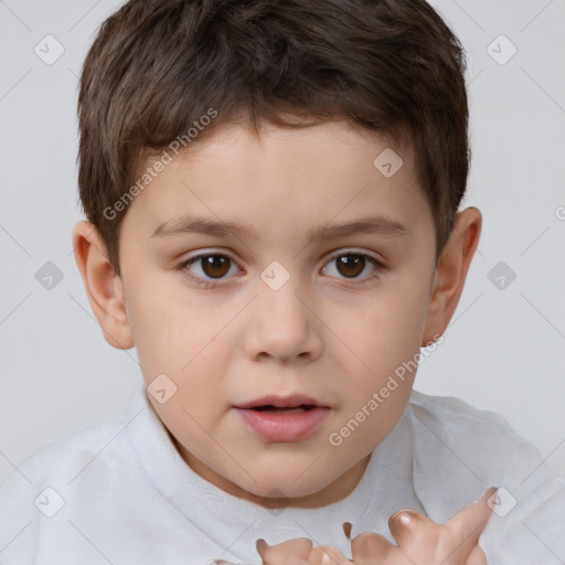 Neutral white child male with short  brown hair and brown eyes