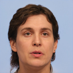 Neutral white adult female with short  brown hair and brown eyes