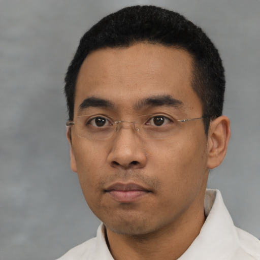Neutral asian young-adult male with short  black hair and brown eyes