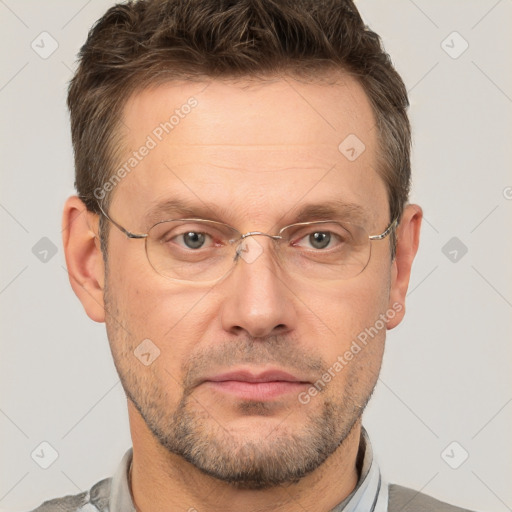 Neutral white adult male with short  brown hair and brown eyes