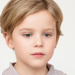 Neutral white child female with short  brown hair and grey eyes