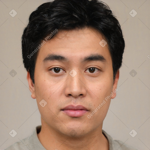 Neutral asian young-adult male with short  black hair and brown eyes