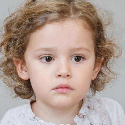 Neutral white child female with medium  brown hair and blue eyes