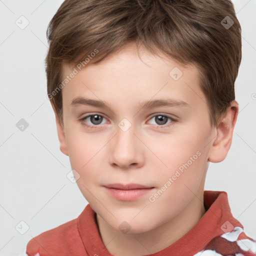 Neutral white child male with short  brown hair and brown eyes