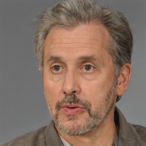 Neutral white middle-aged male with short  brown hair and brown eyes