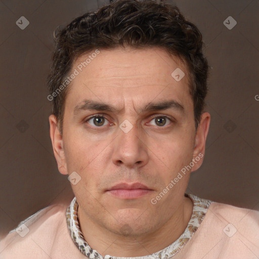 Neutral white adult male with short  brown hair and brown eyes