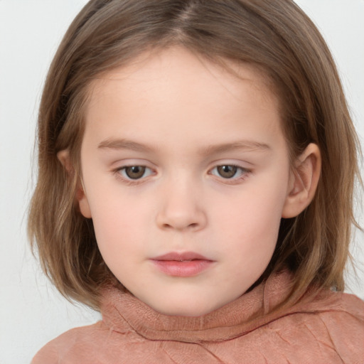 Neutral white child female with medium  brown hair and brown eyes