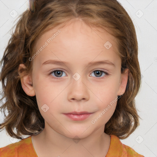 Neutral white child female with medium  brown hair and brown eyes