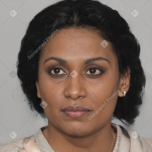 Neutral black young-adult female with long  black hair and brown eyes