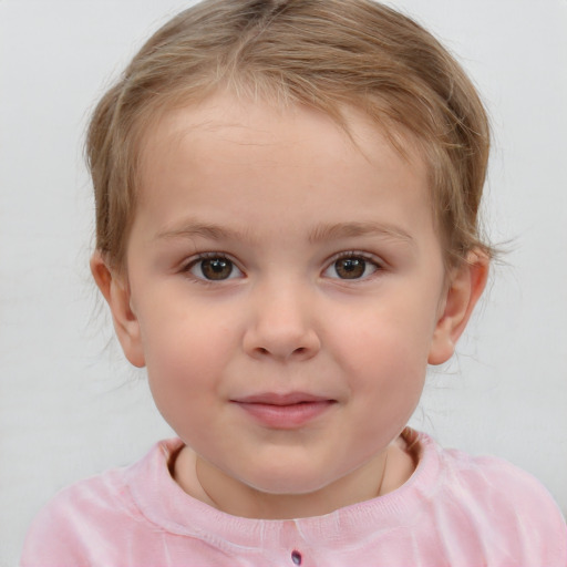 Neutral white child female with short  brown hair and grey eyes