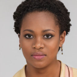 Neutral black young-adult female with short  brown hair and brown eyes