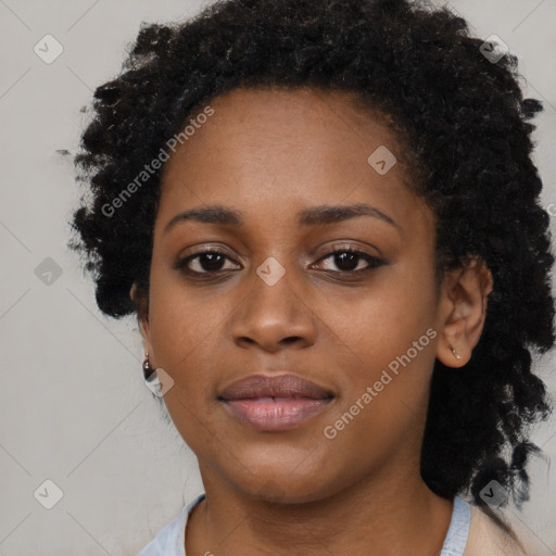 Neutral black young-adult female with short  black hair and brown eyes