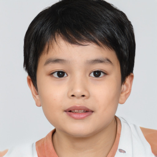Neutral asian child male with short  brown hair and brown eyes