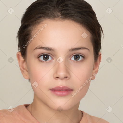 Neutral white young-adult female with short  brown hair and brown eyes