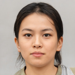 Neutral asian young-adult female with medium  brown hair and brown eyes