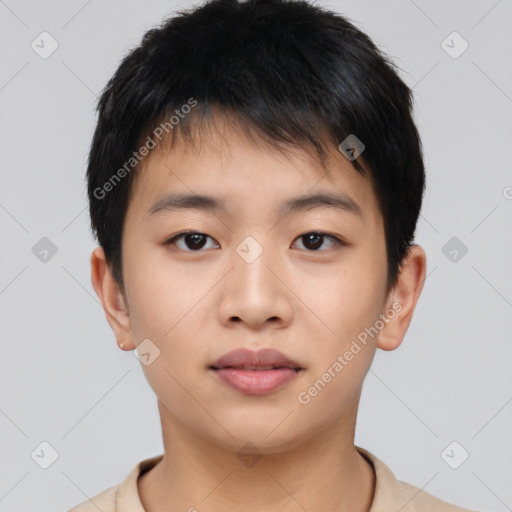 Neutral asian young-adult male with short  brown hair and brown eyes