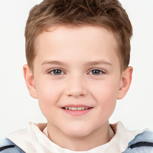 Joyful white child male with short  brown hair and brown eyes