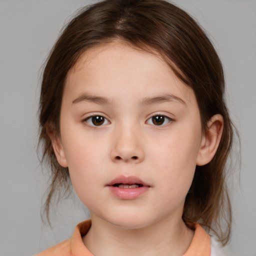 Neutral white child female with medium  brown hair and brown eyes