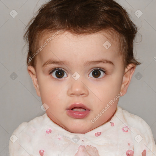 Neutral white child female with short  brown hair and brown eyes