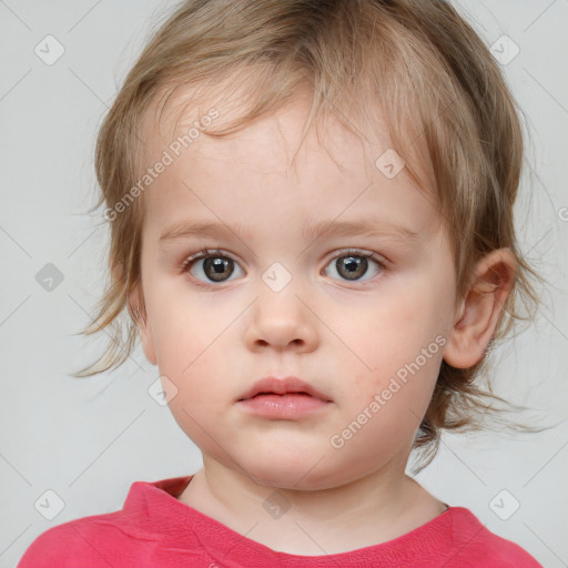 Neutral white child female with medium  brown hair and blue eyes