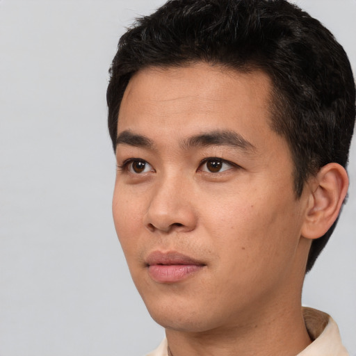 Neutral asian young-adult male with short  black hair and brown eyes